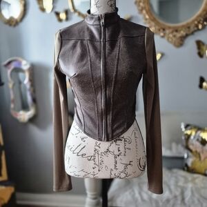 Fashion Nova Chocolate Brown Faux Leather Jacket Small